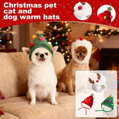 Christmas Pet Hats For  Dogs, Festive Christmas Tree &  Design Warm Plush Pet Headwear, Adorable Holiday Costume Accessories For Small Medium