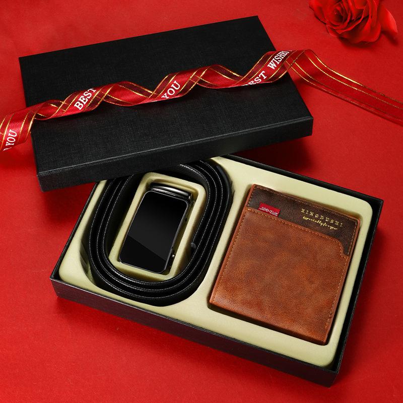 

Мужской ремень кошелек комбинированный комплект головной убор коровья кожа автоматическая пряжка брюки ремень кошелек подарочная коробка 130cm