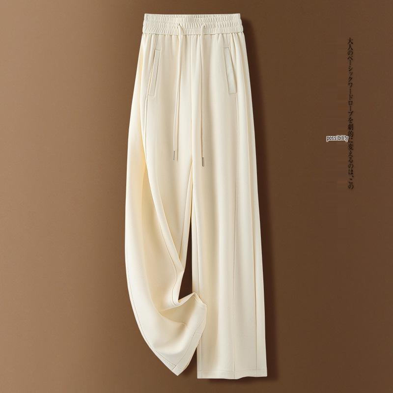 Elegant Gray High-Waisted Wide-Leg Pants for Women - Autumn 2025 Collection, Loose Fit, Floor-Length Casual Straight-Leg Design
