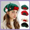 Fashion Christmas Beret Hat Red Green Sweet Christmas Beret Hat Wool Felt Dress Up Xmas Painter Hat New Year Gifts