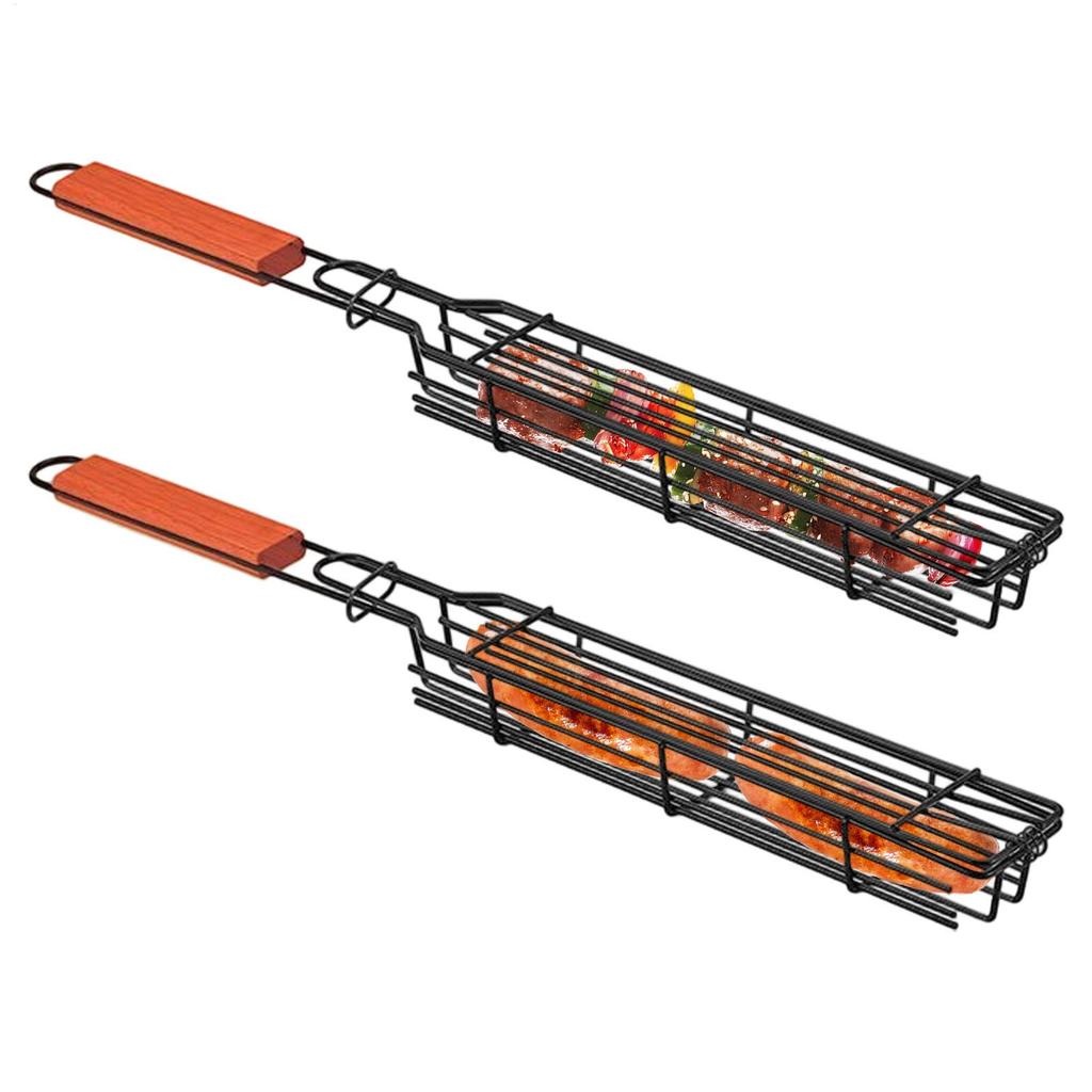 Portable BBQ Grilling Basket Stainless Steel Nonstick Barbecue Grill Basket Tools Grill Mesh for Meat Hamburger Barbecue Tools