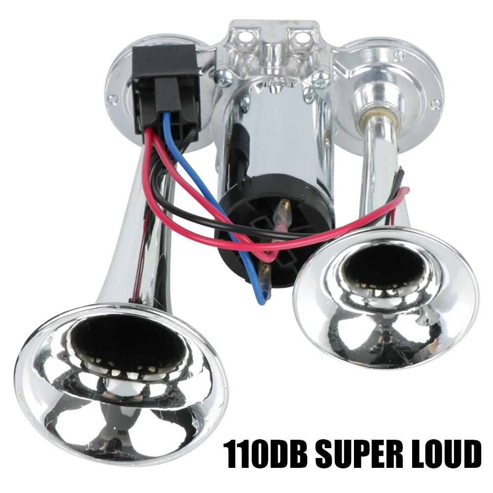 12V/24V 110dB Dual Trumpets Car Air Horn Set For Motorcycle Boat Truck Super Loud Electric Speaker with Wires and Relay