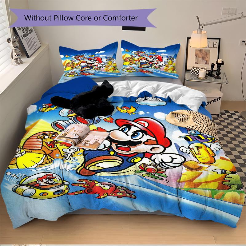 Mario'S Adventure Space Print 3Pcs Bedding Setduvet Cover With 2 Bedropillowcase Home Birthday Gift