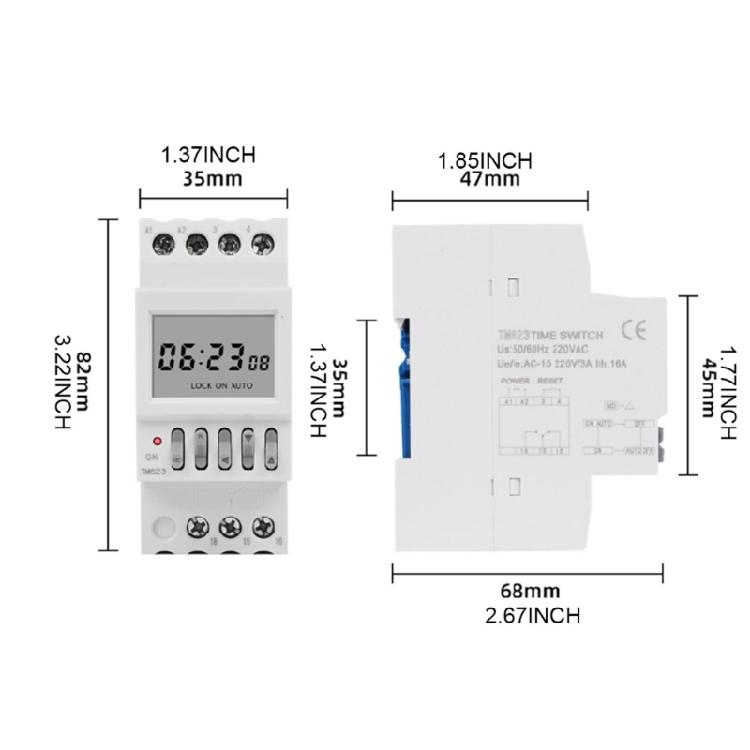TM623 220V Digital Timer Switch for Lights Fans and Motors Single Pole