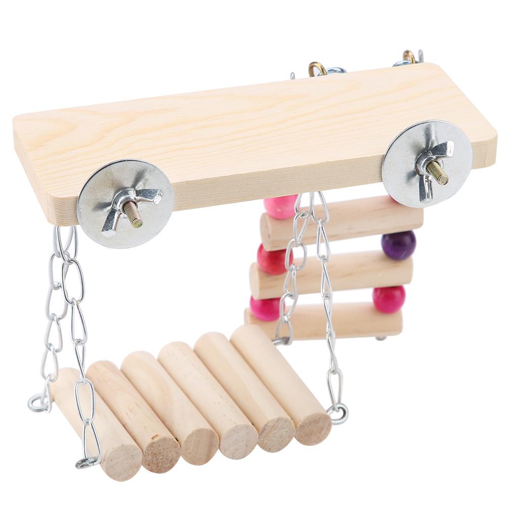 3pcs Wooden Parrot Squirrel Bird Toy Springboard Swing Ladder Cage Accessories