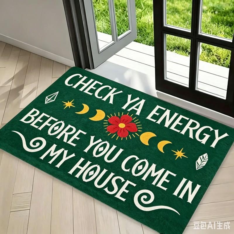 Vérifiez Votre Énergie Avant d'Entrer Chez Moi Paillasson Œil Maléfique Tapis de Sol Phases de la Lune Tapis d'Entrée pour Salon Décoration de Maison 40x60cm