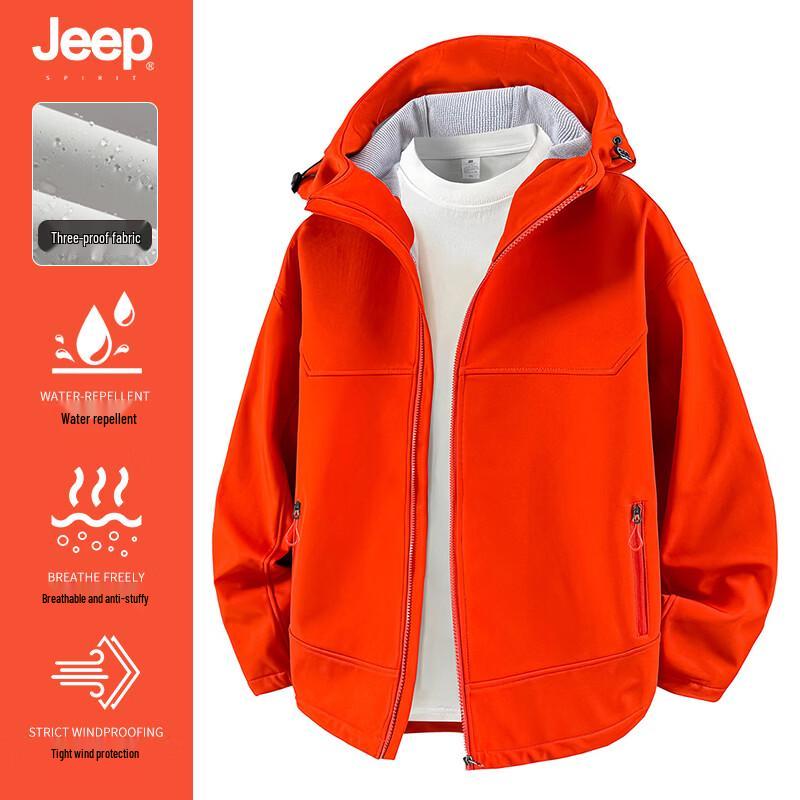 JEEP SPIRIT Men's Windproof Waterproof Fleece-Lined Hooded Jacket