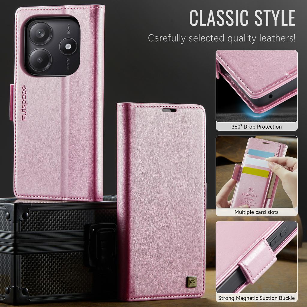 For Xiaomi Redmi Note 14 5G Case AUTSPACE A11 RFID Blocking Retro Leather Cell Phone Wallet Cover