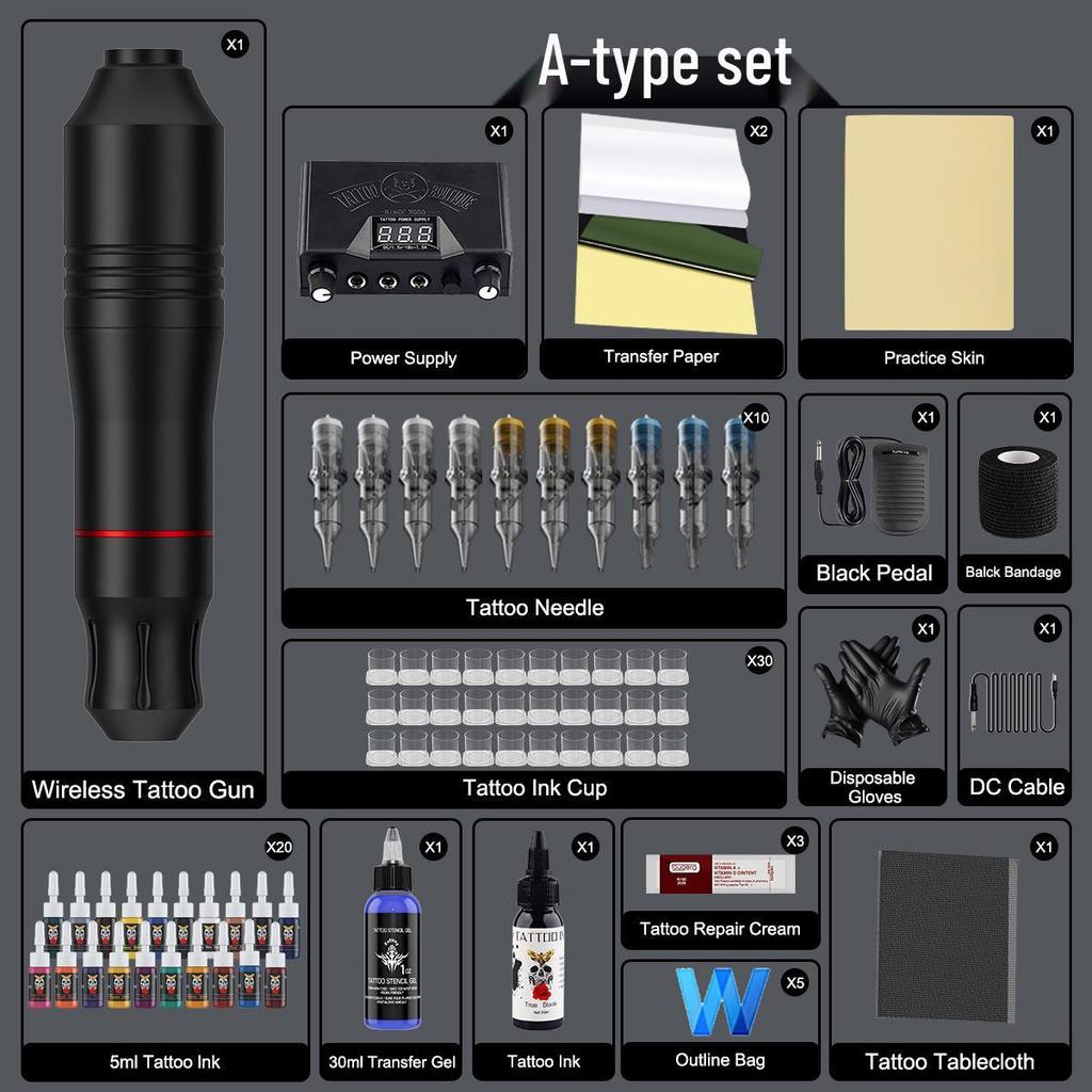 Best-Selling Beginner Tattoo Kit: Motorized Pen with Liner & Shader Equipment, Includes 20 Pigment Colors