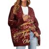 Women's Fashion Long Sleeve Christmas Print V-Neck Button Loose Cardigan Top