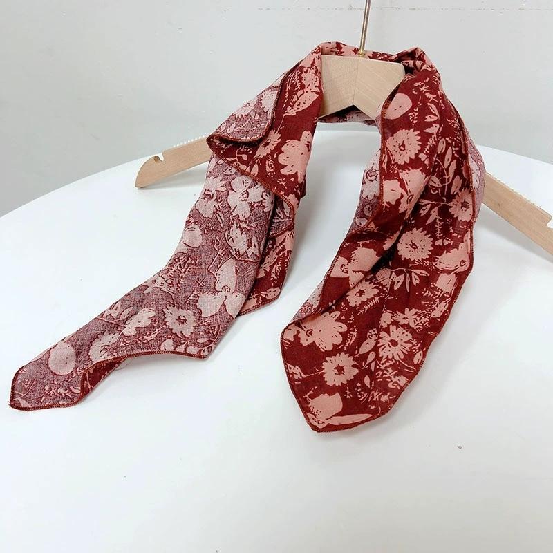 55x55cm Soft Retro Soft Cotton Square Scarf for Women Neckerchief Cotton Headscarf Floral Printed Scarf Hijabs