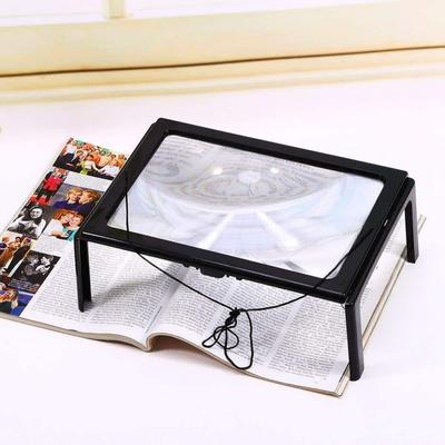 A4 Size 3X Magnifying Glass 4 LED Lights Full Page Reading Magnifier  Low Vision