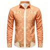 2026 Men's Shirt Long Sleeved Shirt Navy Blue Retro Vine Print Contrasting Shirt Casual Vacation Light Luxury Trendy Top