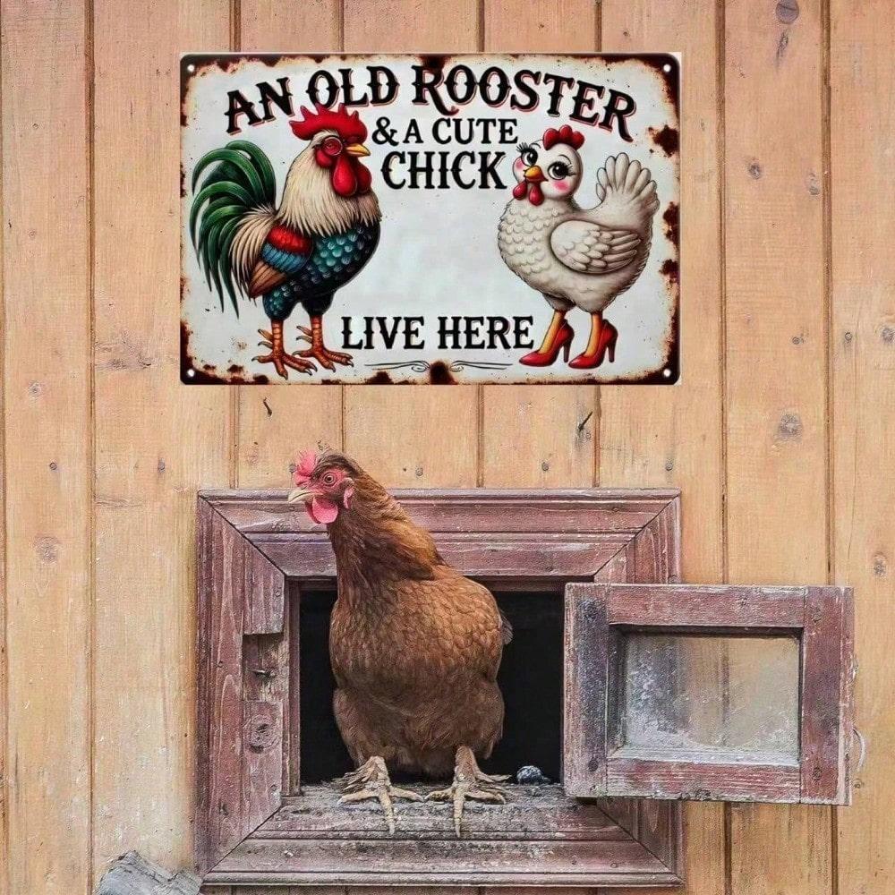 Vintage Rooster Chicken Metal Tin Sign Home Decor Gift 8x12 Inch