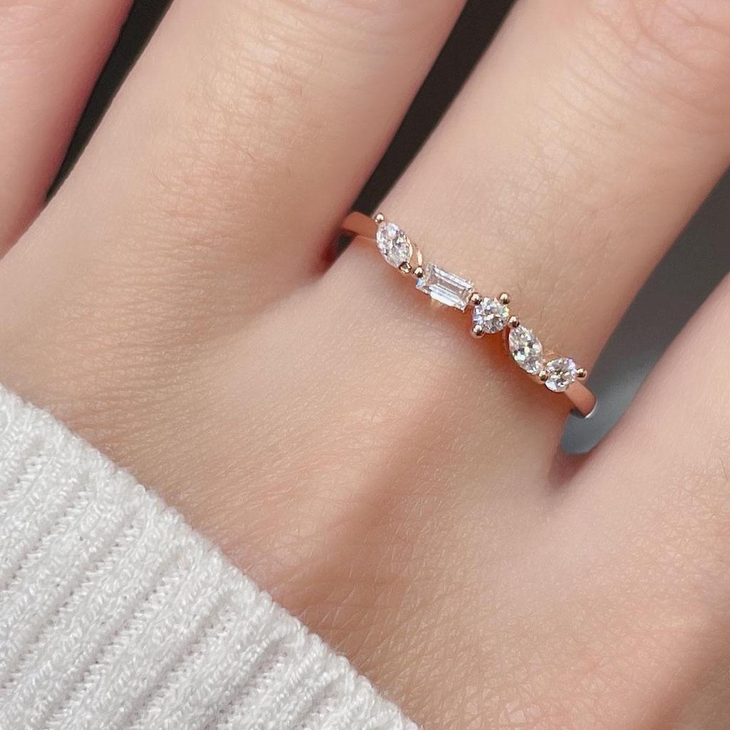S925 Gold-Plated Sterling Silver Square Diamond Women's Ring