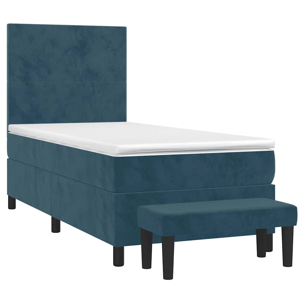 Box Spring Bed with Mattress Dark Blue 100x200 cm Velvet