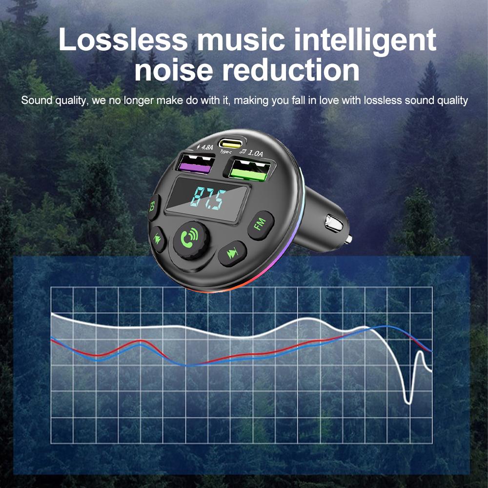Transmisor FM Bluetooth 5.0 para coche, receptor de audio manos libres, modulador MP3 y reproductor con cable de carga 3 en 1 para iPhone, Huawei y Xiaomi.