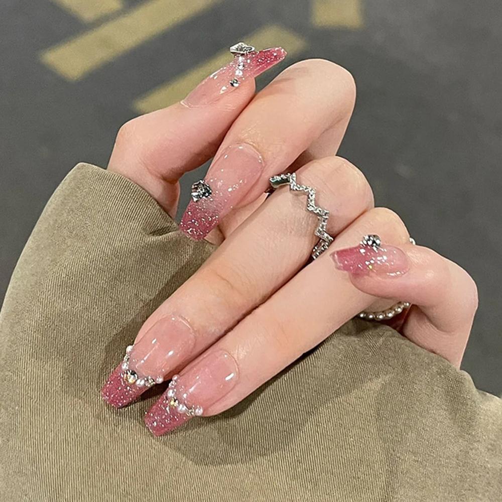 Glossy Press On Nail No Fading Sturdy Material Nail Easy To Wear for Women and Girl Party Activity