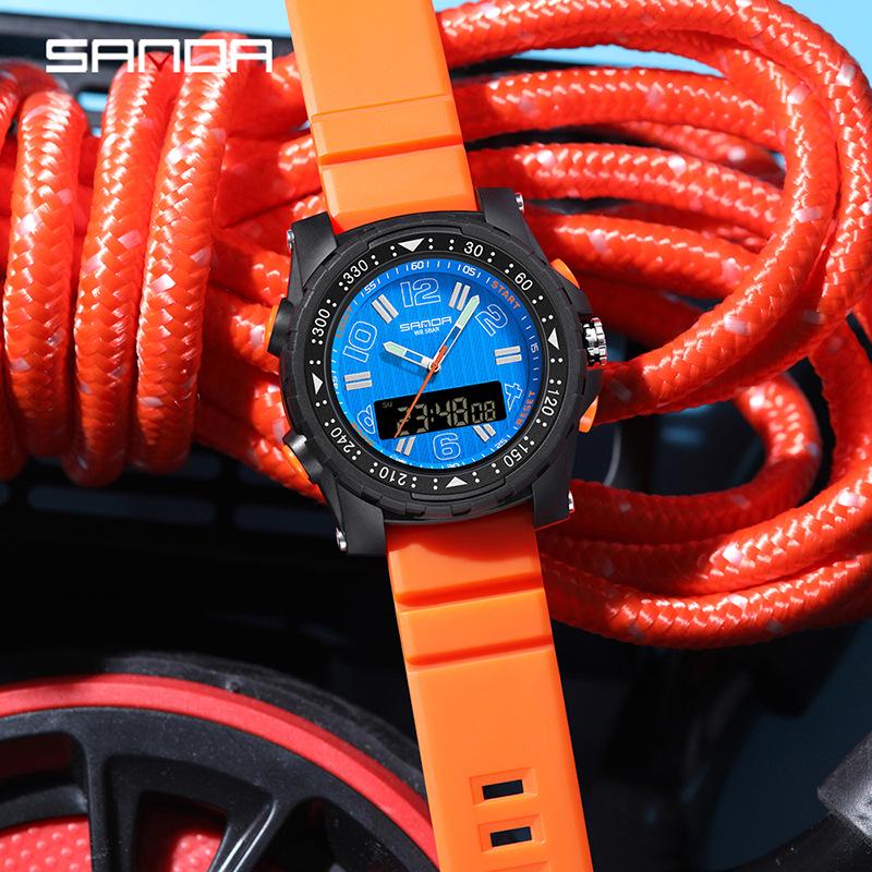 Sanda Student Sports Waterproof Luminous Dual-Display Multifunction Electronic Wristwatch