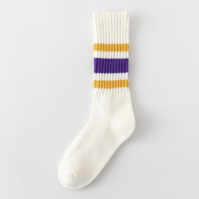 Trendy Japanese Thick Striped Slouch Socks - Retro Towel Bottom Mid-Calf Style for Men & Women