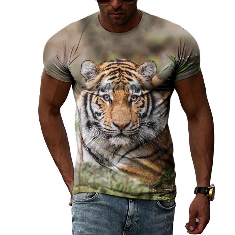 Trendige Herren-T-Shirts mit O-Ausschnitt, Tier-Tiger-Grafik, Sommermode, Persönlichkeit, cooler Stil, Harajuku-Druck-T-Shirts mit kurzen Ärmeln