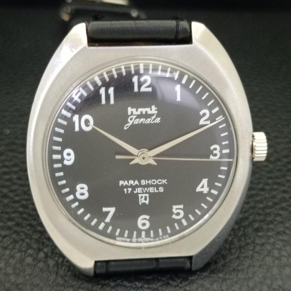 VINTAGE HMT JANATA HAND-WINDING INDIAN MENS BLACK COLOR DIAL WATCH a702052-5 R208-a702052