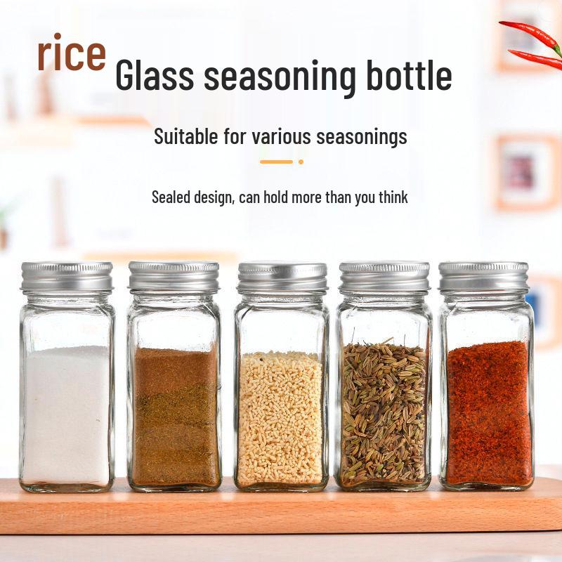 Glass Square Seasoning Bottle - Sealed Jar for Barbecue, Pepper, and Salt Dispenser.