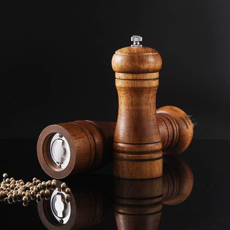 Salt Wooden Pepper Mill Set Antique Finish Culinary Preparation Decor Kitchen