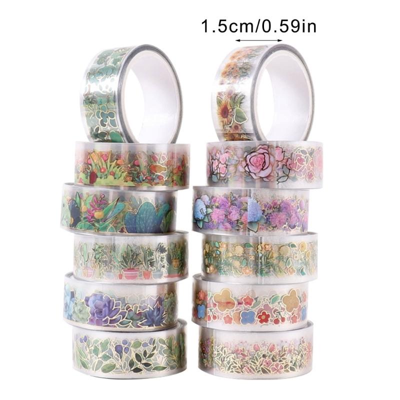 12 Rollen Blumendrahtband 15mmX2M Dekoband Ästhetisches PET-Band für Scrapbooking Journal Notizbuch Album Handyverpackung