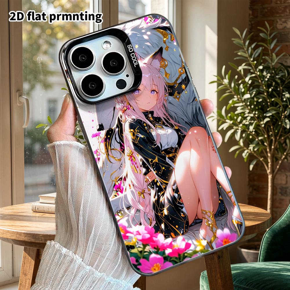 Phone Case: 2D Flat, Fits iPhone 18, 17, 16, 15, 14, 13 Pro In Silver Color, Couple Style, Girl and White Wolf, Christmas and Halloween Gift