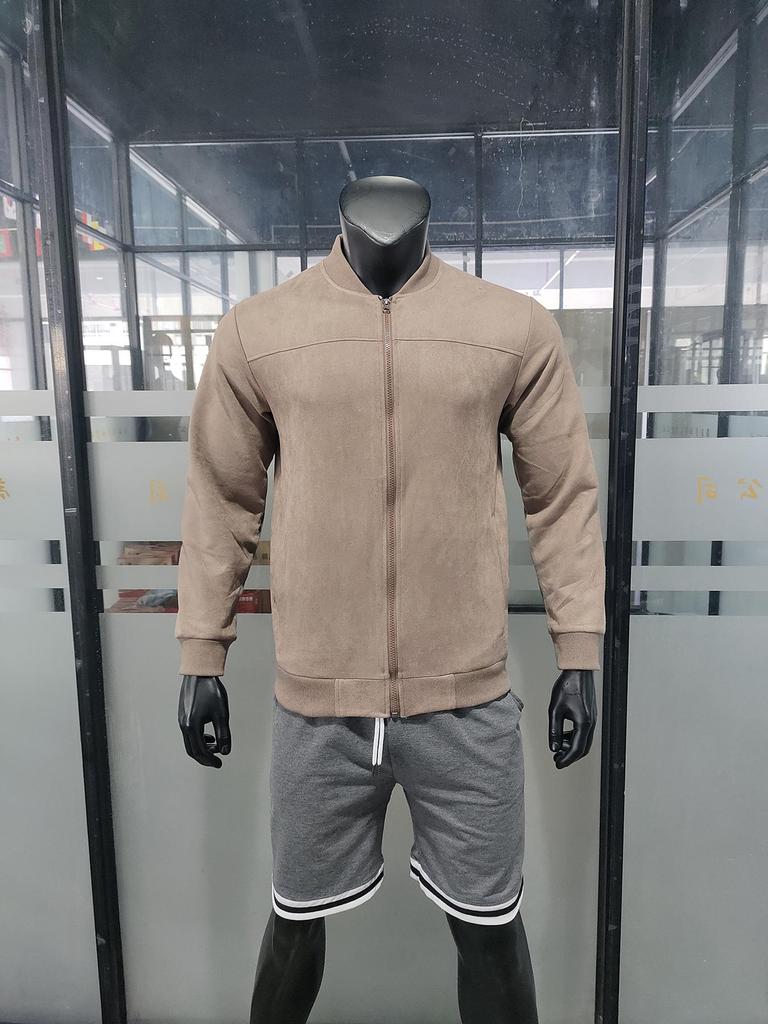 European and American Men's Suede Zipper Stand Collar Jacket for Spring and Autumn