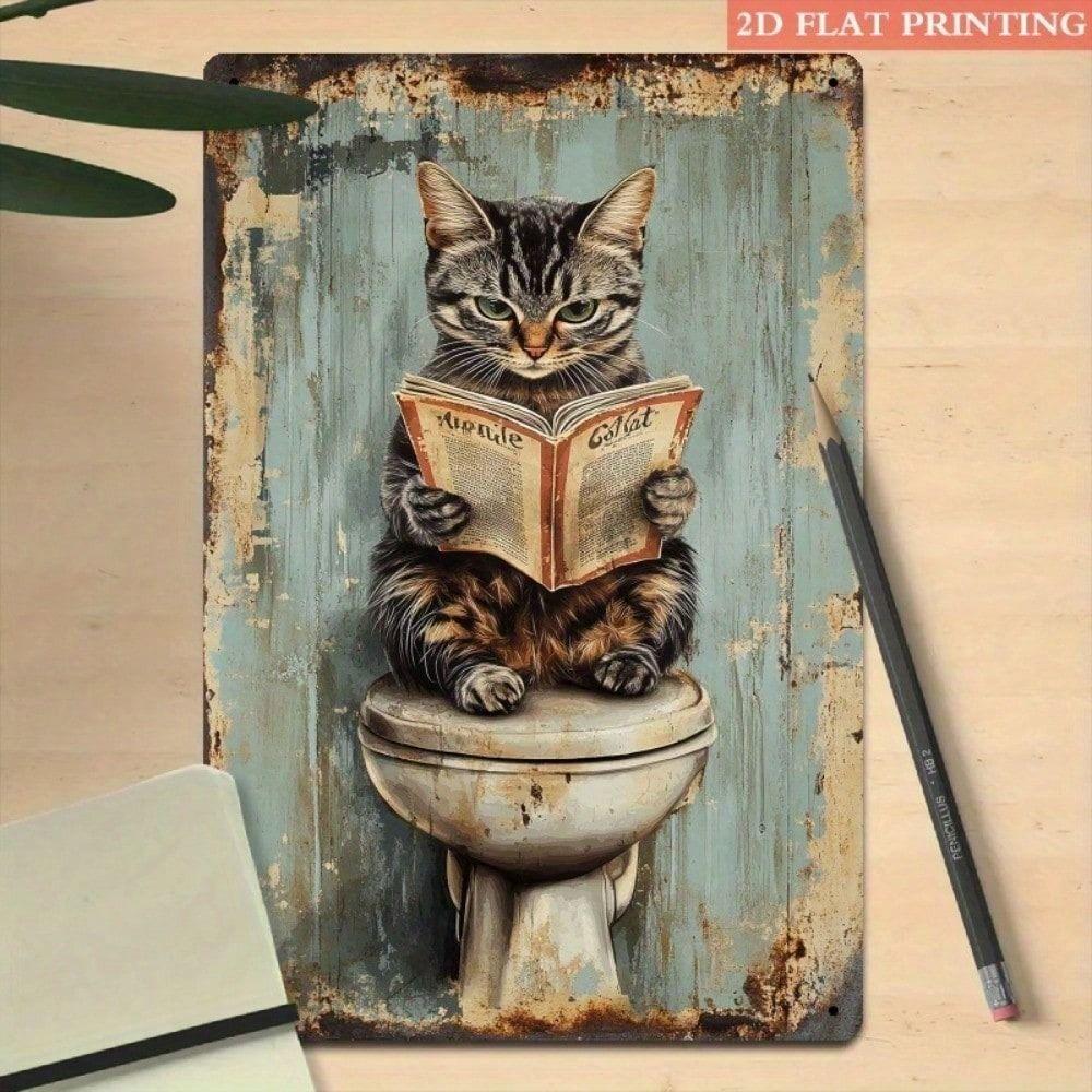 Funny Black Cat Bathroom Metal Sign Vintage Retro Wall Decor 8x12 Inch