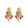 Heart-Shaped Stainless Steel Shell Earrings - European and American Fashion Style, Color-Preserving Design.