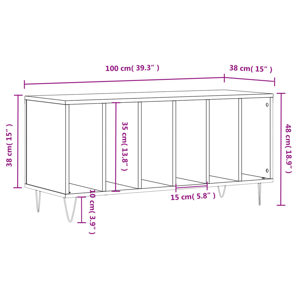 Record Cabinet Concrete Grey 100 x 38 x 48 cm Particleboard