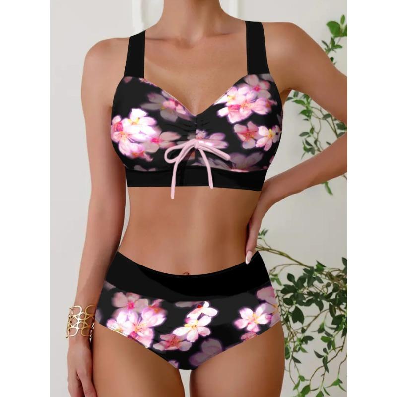 New Summer Women's Holiday Resort Style Swimwear Fashion Design Sunset Slanting Sun Printed Swimsuit Two Piece SetS-5XL