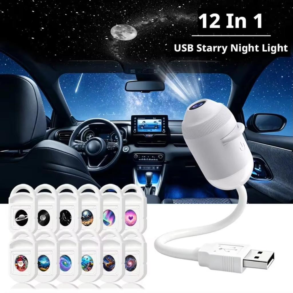 2 in 1 Galaxy Star Projector Lamp with HD Slides Portable USB Starry Sky Projector Night Light for Bedroom Car Ceiling Decor