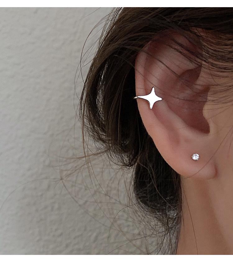 S925 Sterling Silver Four-Pointed Star Ear Cuff - No Piercing Women's Earrings, Simple Design, Summer Cartilage Clip