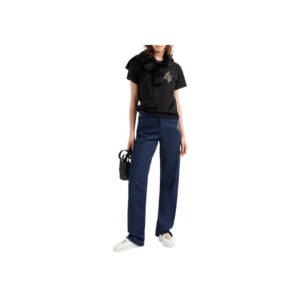 Emporio Armani SS25 Logo Print Crew Neck Short Sleeve T-Shirt Women tops Black EW001169-AF10003-UC001