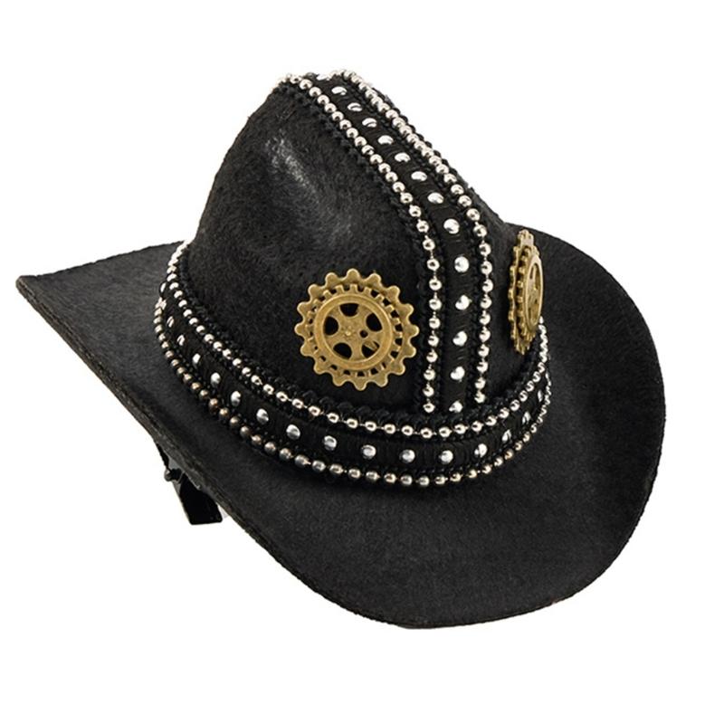

Gothicism Small Top Hat Barrettes For Women Men Denims Fabric Felted Material Hair Accessories чорний