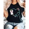 European Size Women's Nurse Bunny & Stethoscope T-Shirt - Easter -Themed Print Short Sleeve Top,Round Neck Casual Summer Blouse for Nursing Attire