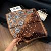 71Cm New Chinese Simulation Silk Square Scarf Soft and Skin-friendly Ink Flower Rhyme Printing Silk Scarf Neck Sunscreen Small Scarf