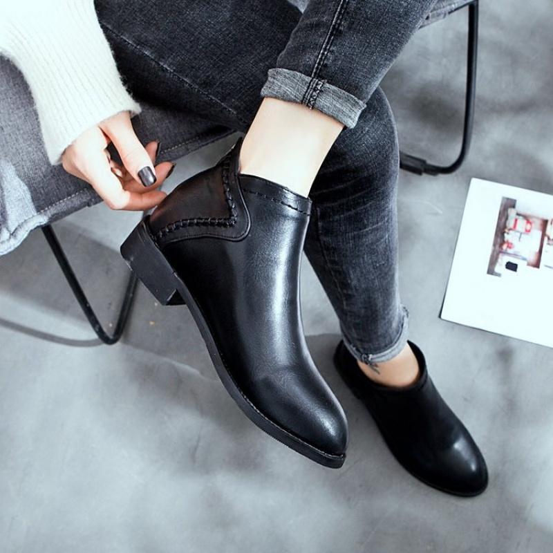 Western Style Short Boots Women's 2025 Autumn and Winter Round Toe Square Boots Thick Heel Back Zipper Fleece-lined