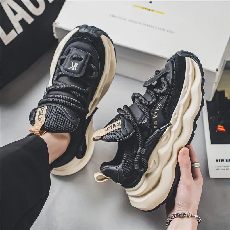 Xuheng Men's Summer Mesh Sneakers: Breathable, Thick Sole, Height-Enhancing, Non-Slip, Stylish for Leisure and Running