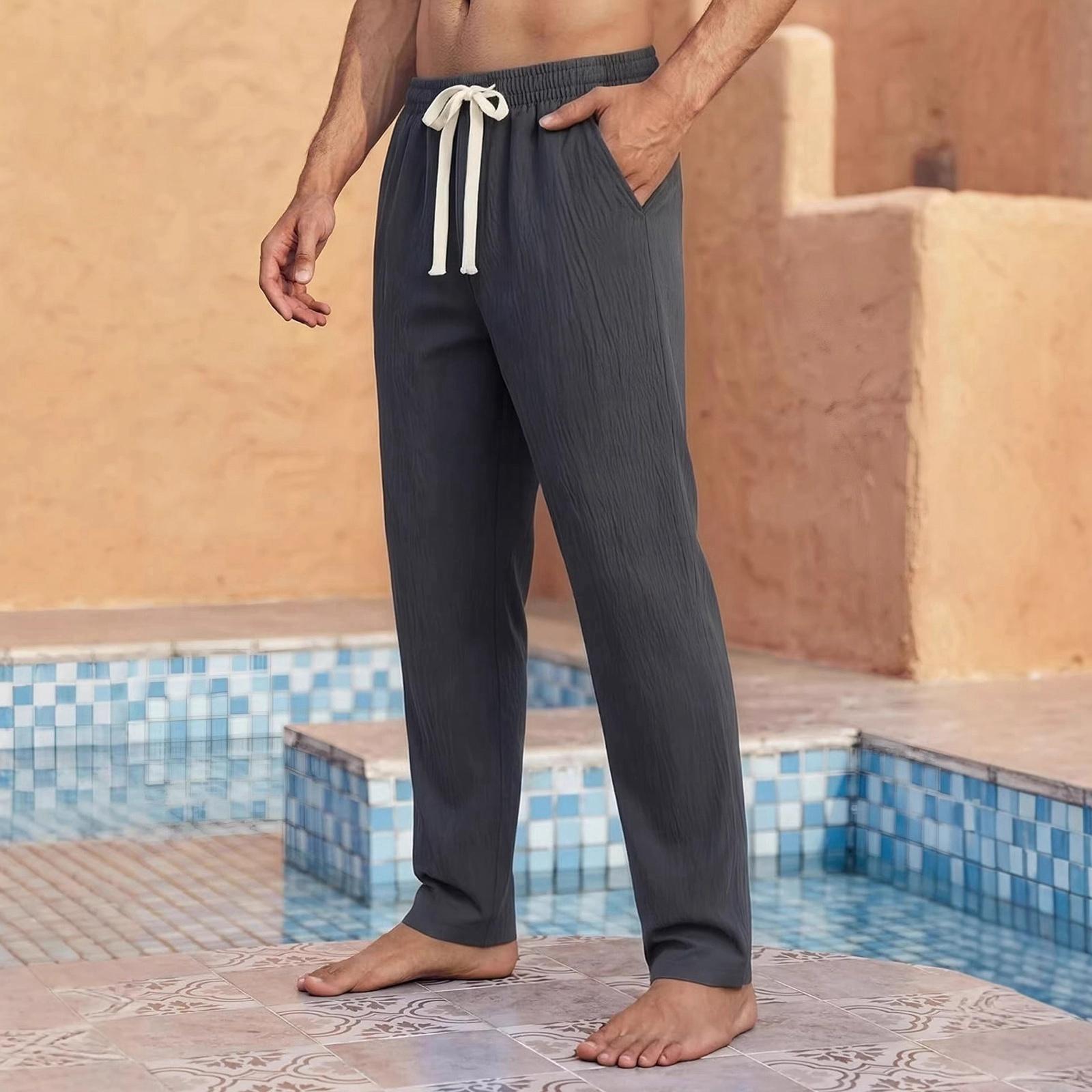 

Men s Cotton And Linen Pants - Loose And Breathable - With Drawstring Pockets - Everyday Vacation Straight-leg Pants XXXL