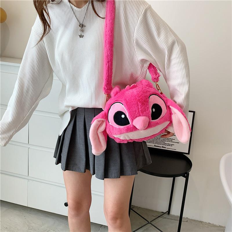 Loopy Hello Kitty Stitch Cartoon Plush Soft Round Bag With Zipper Closure For Daily Use