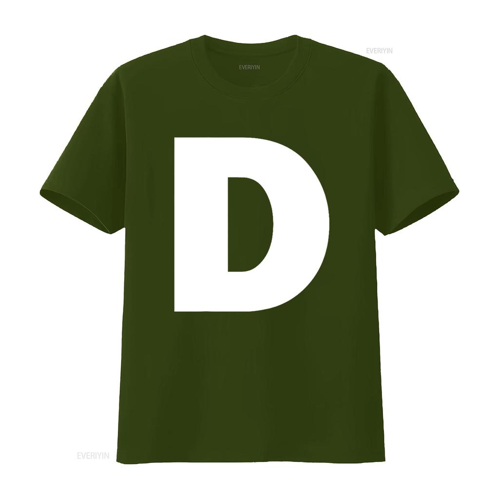 Letter D Capital Alphabet Monogram Initial T Shirt Vintage Washed Stylish Casual Soft Streetwear Slightly Breathable