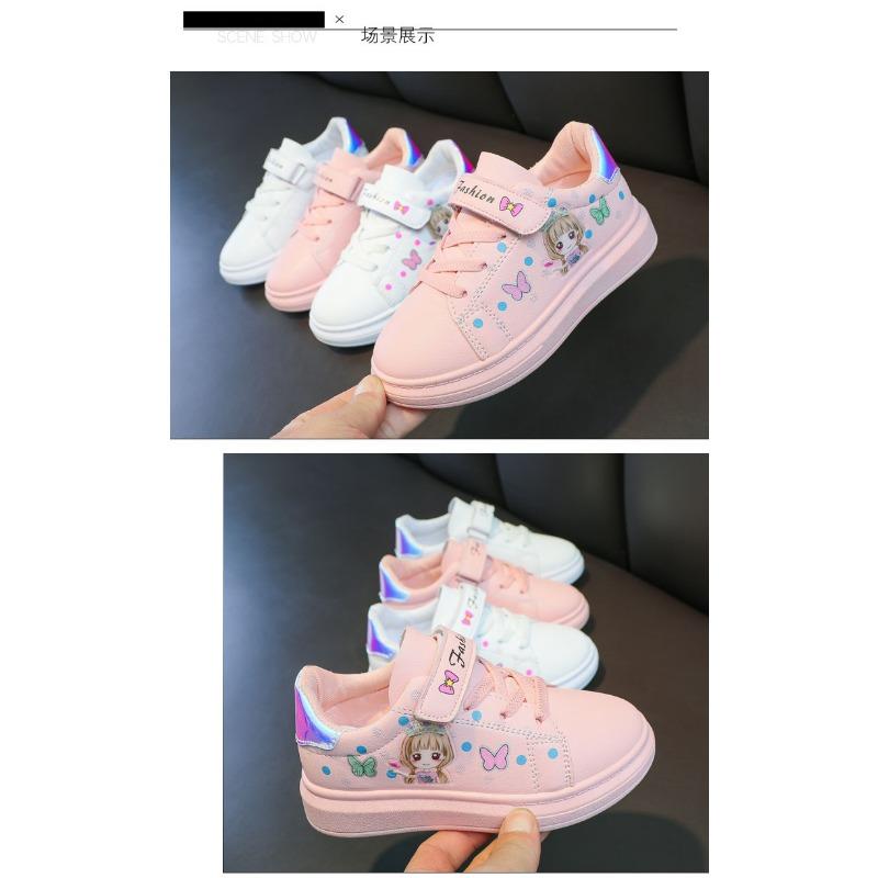 Children's Small White Shoes Girls Students Flat Casual Sports Shoes Leather Top Low Top Spring and Autumn Korean Version of Board Shoes