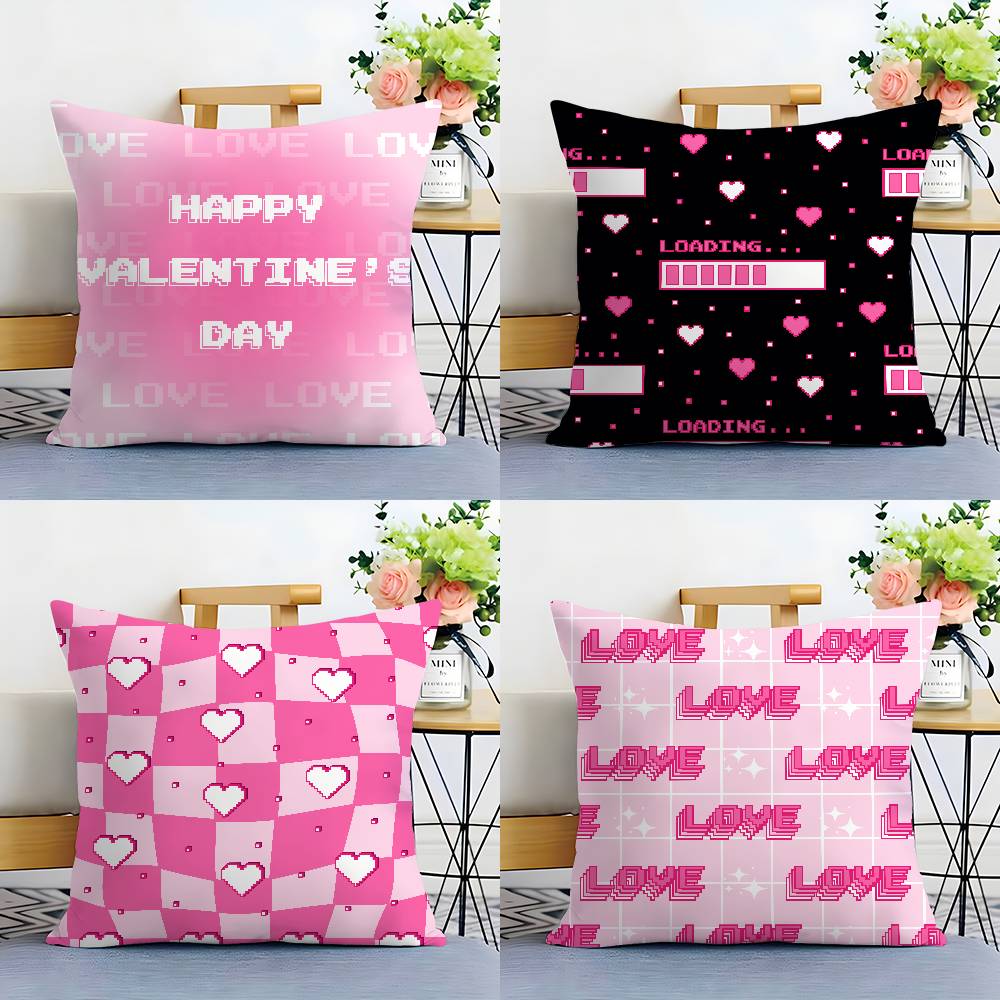 Home Decor Happy Valentine's Day Pixel Love Pattern Pillow Pattern Cushion Cover Suitable for Sofa Bedroom Car Pillow Cover