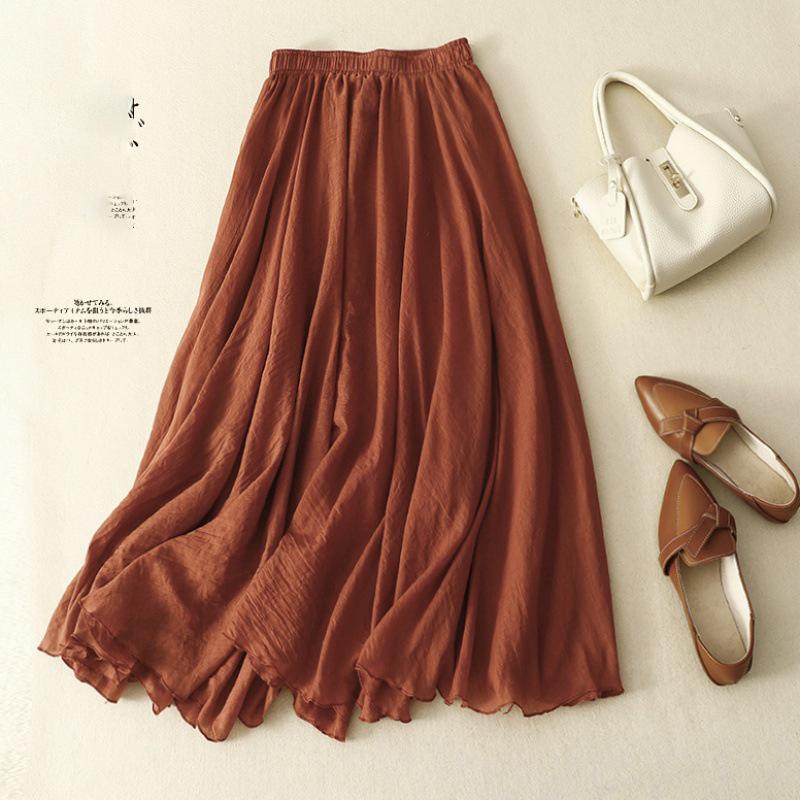 Summer Vintage Solid Woman Skirt Cotton Ruffle Double Layer Skirt