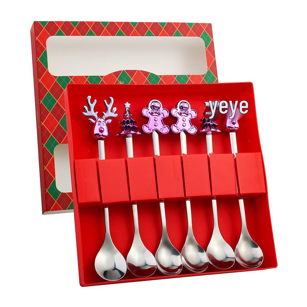 Cartoon Santa Claus Christmas Tree Coffee Dessert Spoon & Fork Gift Set
